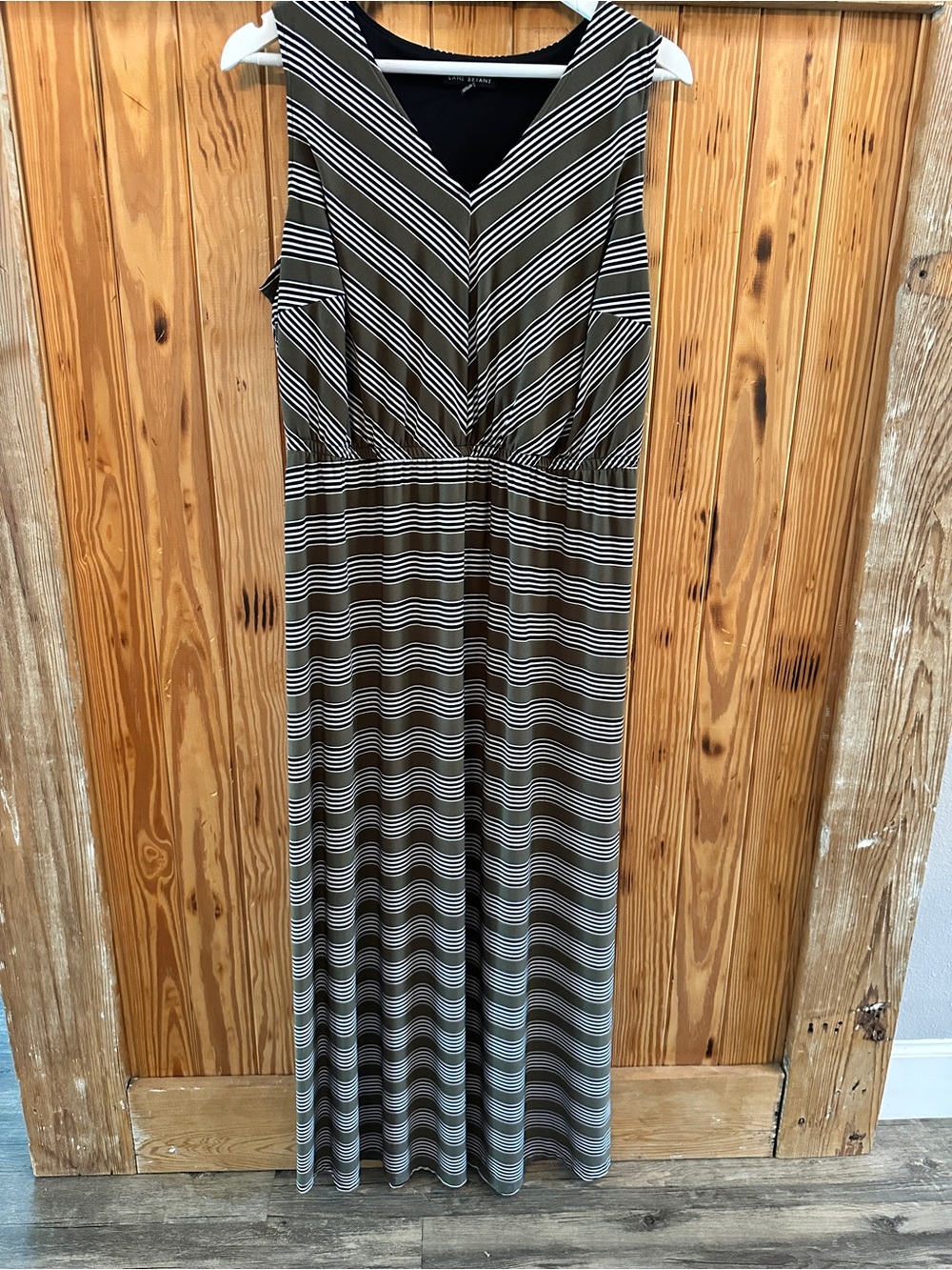 Lane Bryant Olive and White Striped V-Neck Maxi Dress